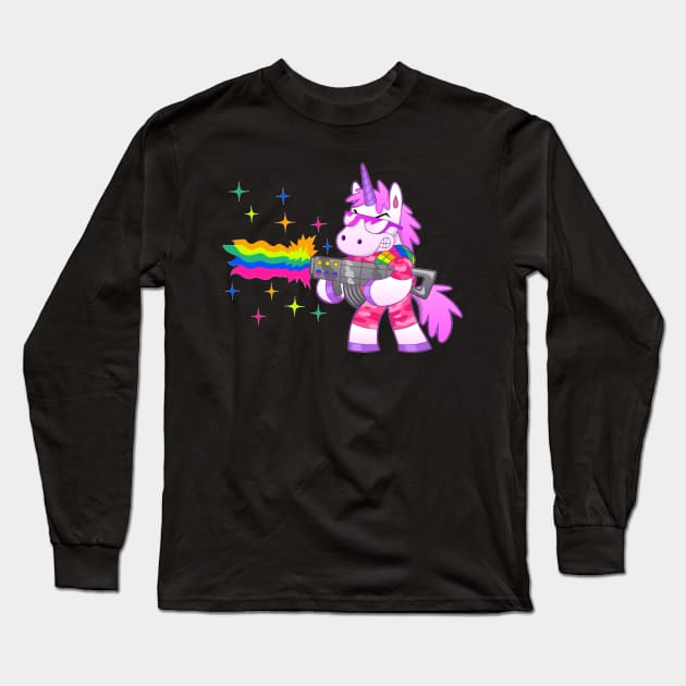 Unicorn Shooting With A Rainbow Gun Long Sleeve T-Shirt by saigon199x